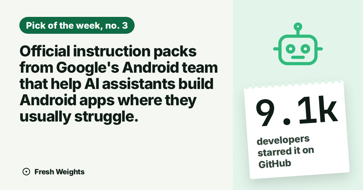 Official instruction packs from Google's Android team that help AI assistants build Android apps where they usually struggle.