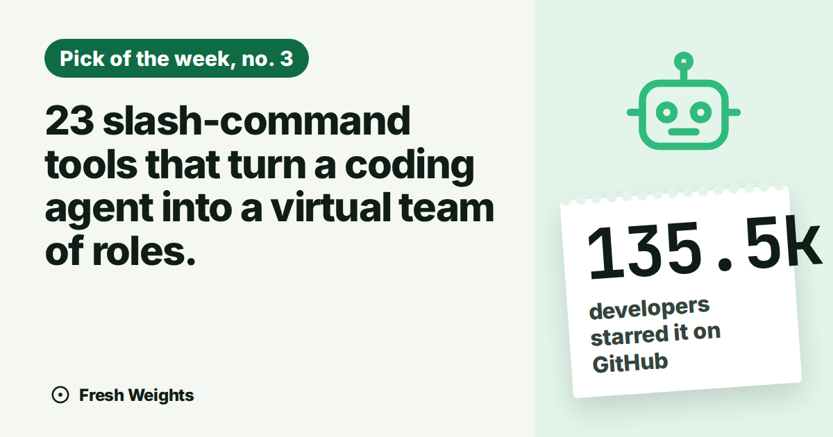 23 slash-command tools that turn a coding agent into a virtual team of roles.