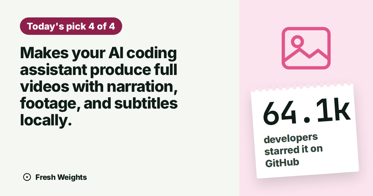 Makes your AI coding assistant produce full videos with narration, footage, and subtitles locally.