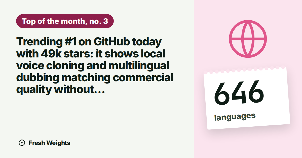 Trending #1 on GitHub today with 49k stars: it shows local voice cloning and multilingual dubbing matching commercial quality without…